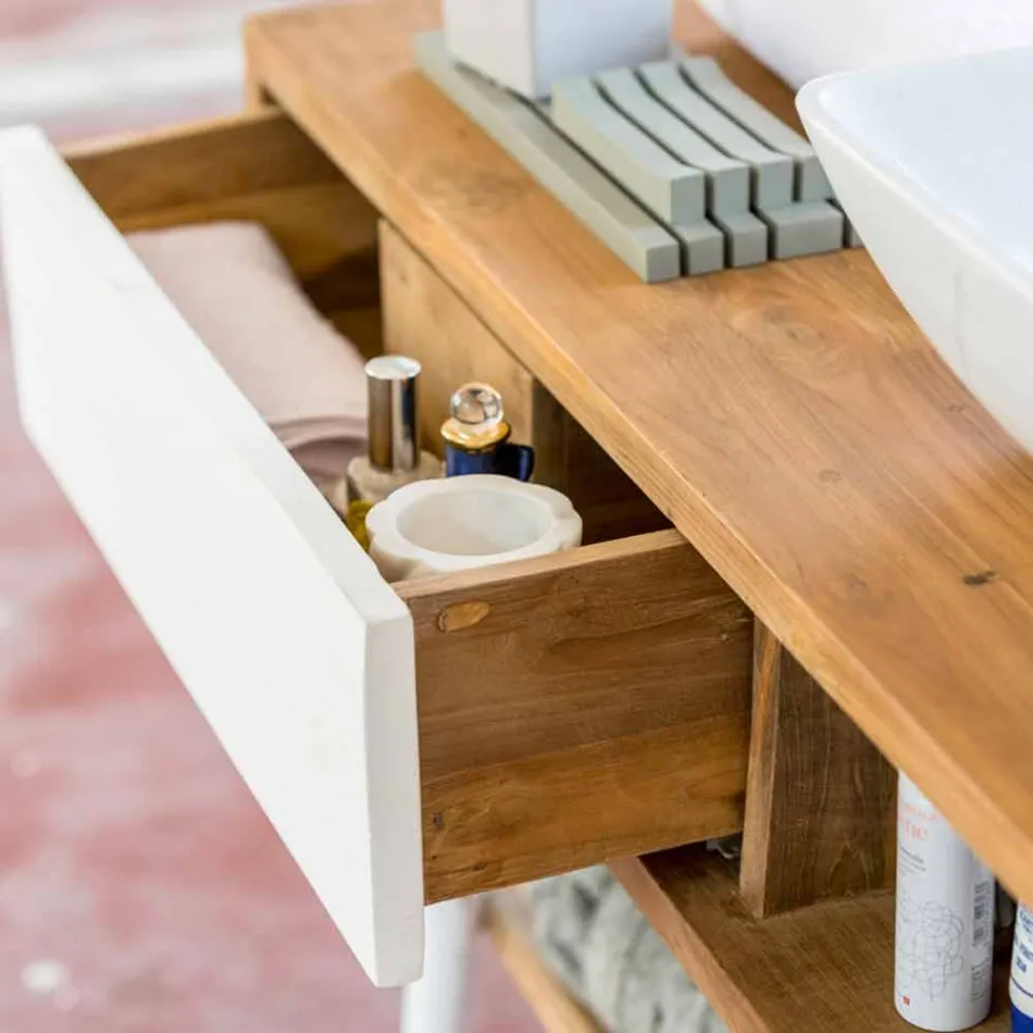 Moderne design teak badeværelse konsol i Pistoia naturlige teak Viadurini