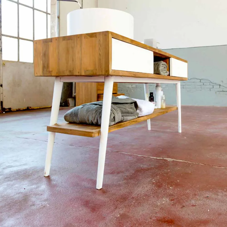 Moderne design teak badeværelse konsol i Pistoia naturlige teak Viadurini