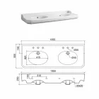 Badeværelseskonsol L 135 cm med dobbelt skål i keramik fremstillet i Italien - Nausica Viadurini