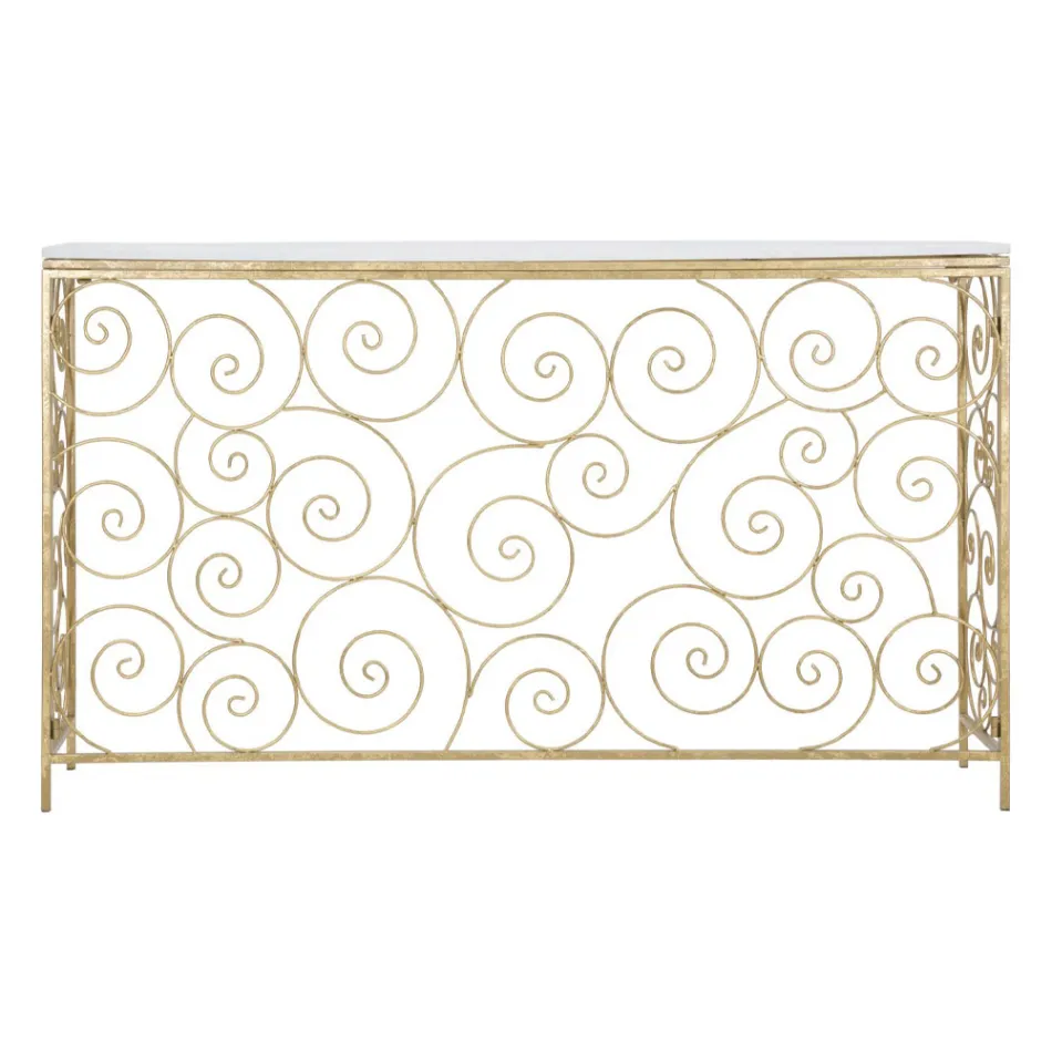 Indgangskonsol i guldfinishjern med marmorplade - Carlotta Viadurini