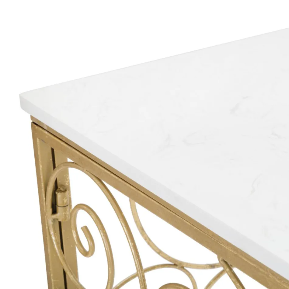 Indgangskonsol i guldfinishjern med marmorplade - Carlotta Viadurini