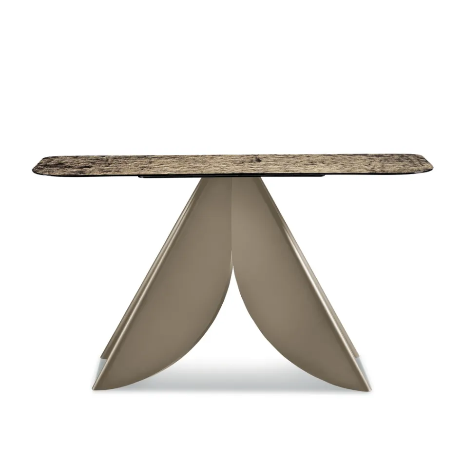 Konsolbord til stue i metal med bagside af forsølvet hamret glasplade - Cristina Viadurini