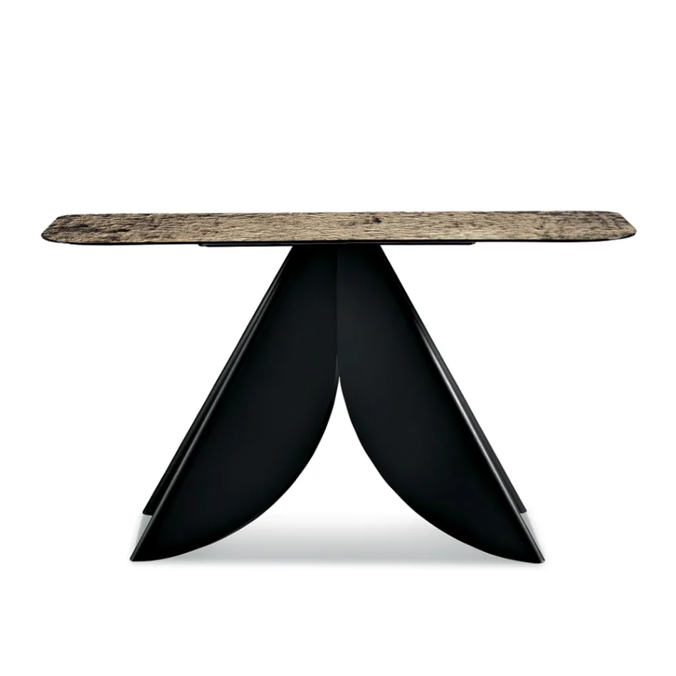 Konsolbord til stue i metal med bagside af forsølvet hamret glasplade - Cristina Viadurini