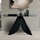 Konsolbord til stue i metal med bagside af forsølvet hamret glasplade - Cristina Viadurini