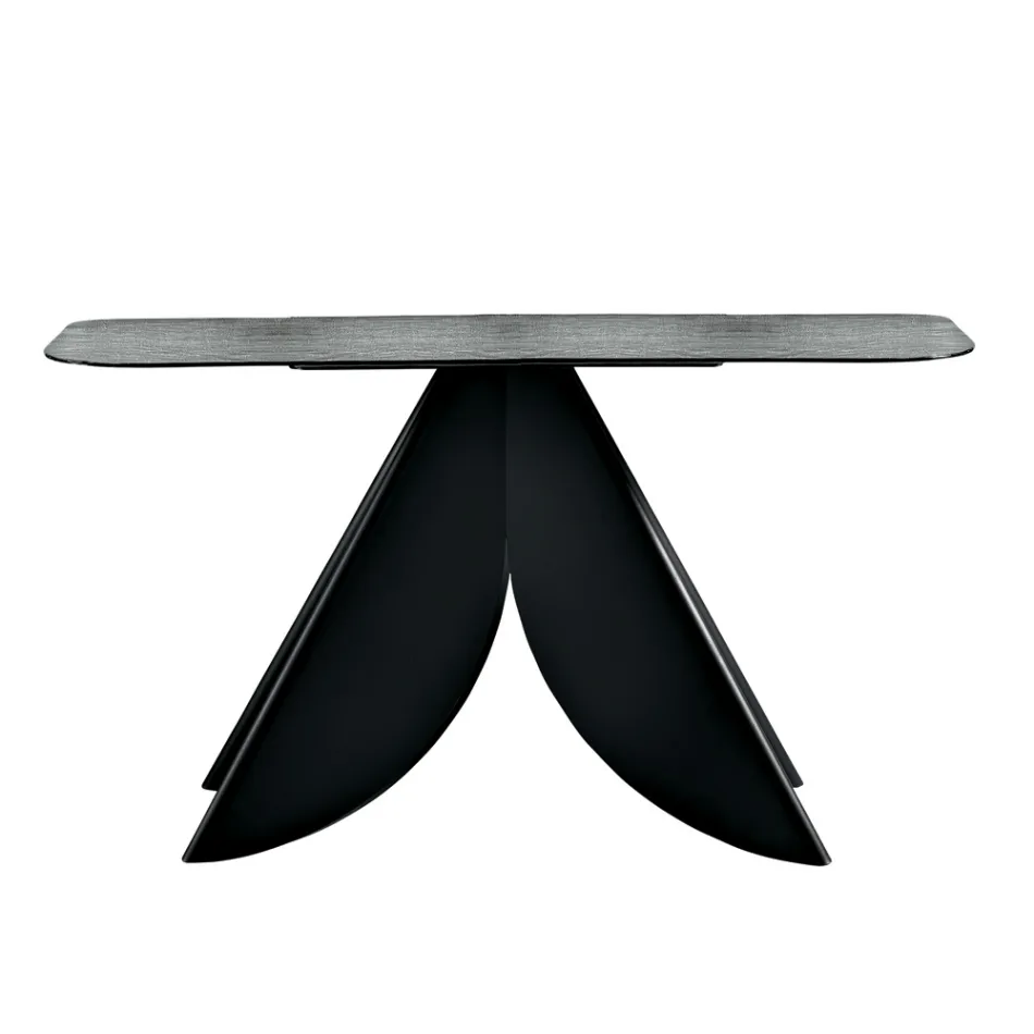 Konsolbord til stue i metal med bagside af forsølvet hamret glasplade - Cristina Viadurini