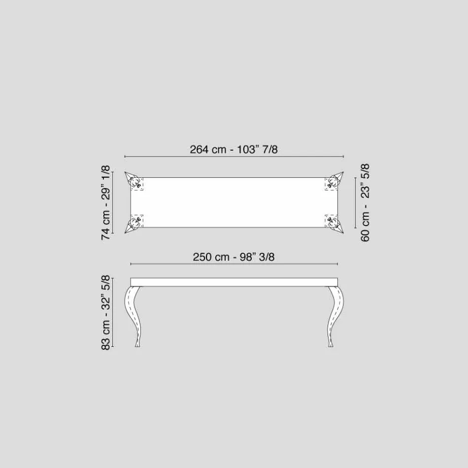Design konsol med fire ben i MDF og Luigi stål Viadurini