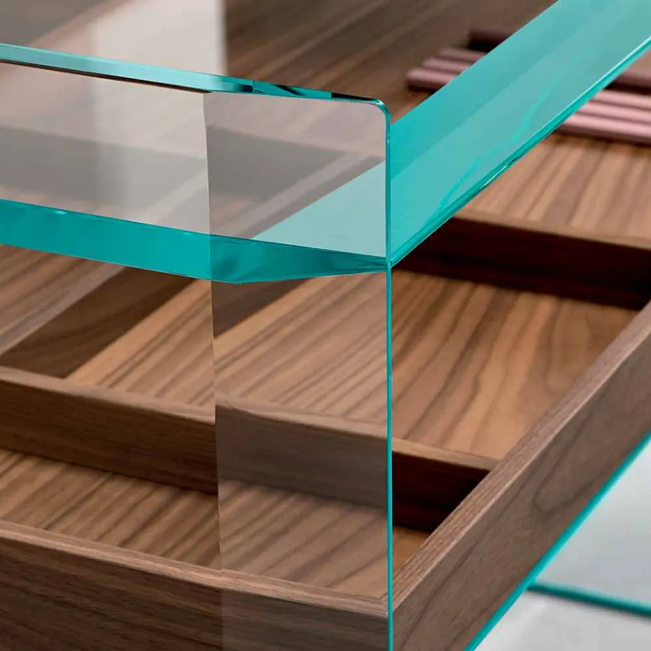 Designkonsol i ekstra klart glas med bakke Made in Italy - Imperativ Viadurini