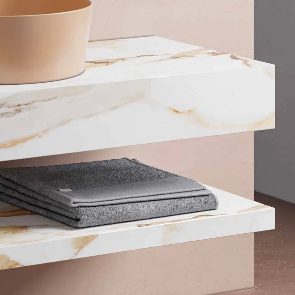 Konsol- og badeværelseshylde i Gres og håndvask i Vetrochina, 4 farver - Rametina Viadurini