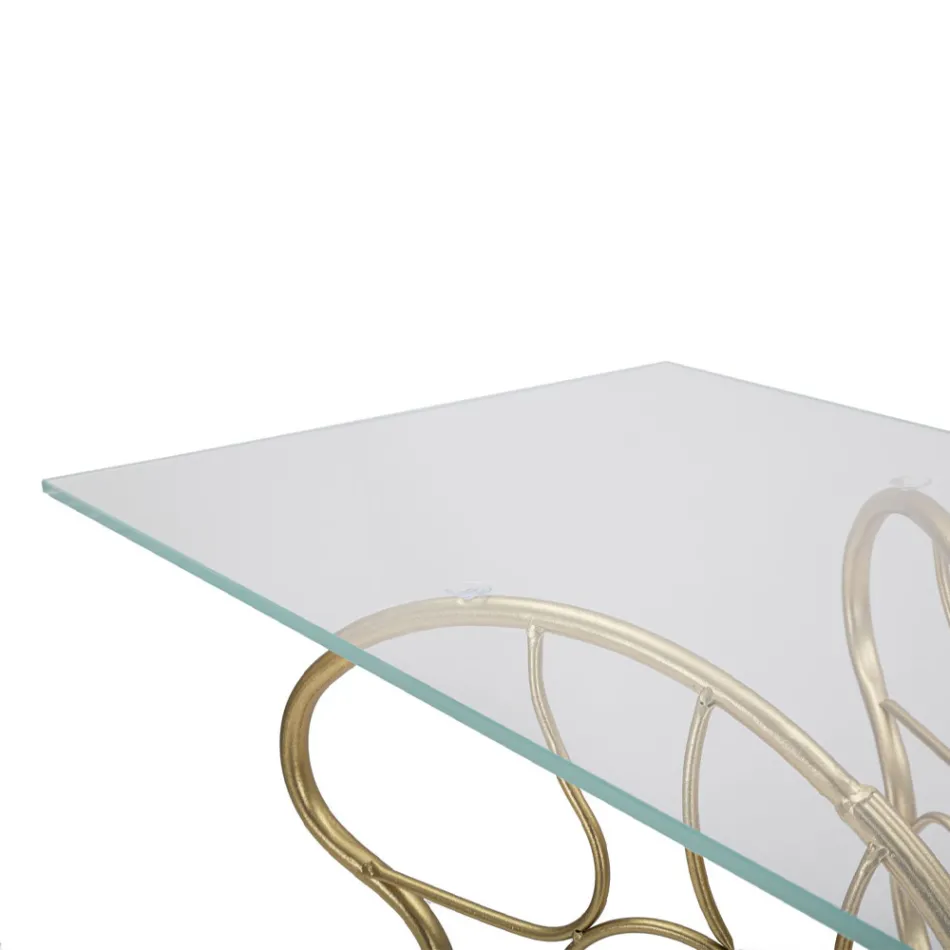 Guldfinish jernkonsol med gennemsigtig glasplade - Farella Viadurini