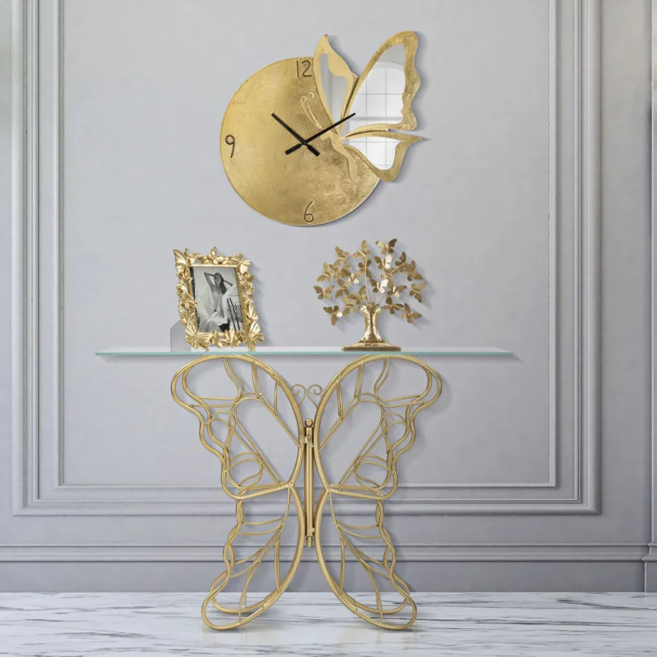 Guldfinish jernkonsol med gennemsigtig glasplade - Farella Viadurini