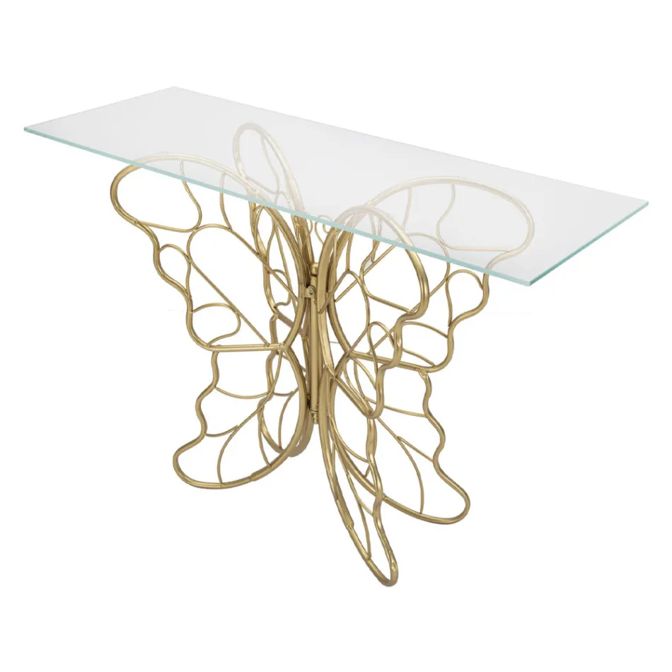 Guldfinish jernkonsol med gennemsigtig glasplade - Farella Viadurini