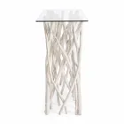 Konsol i bleget teaktræ og luksusdesignet glasplade - Francesca Viadurini