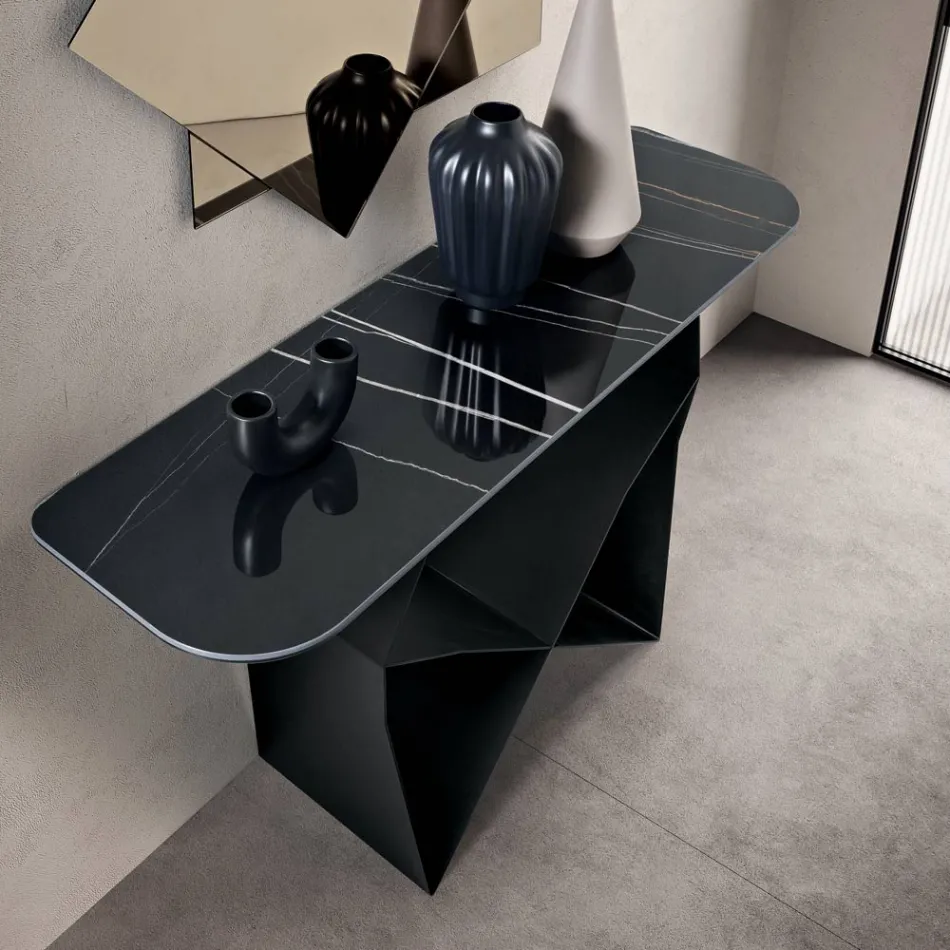 Concordia metalkonsolbord med marmorlignende keramikplade, fremstillet i Italien Viadurini