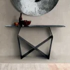 Konsolbord i metal og hamret glasplade med bagside - sølvfinish - Concordia Viadurini