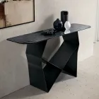 Konsolbord i metal og hamret glasplade med bagside - sølvfinish - Concordia Viadurini