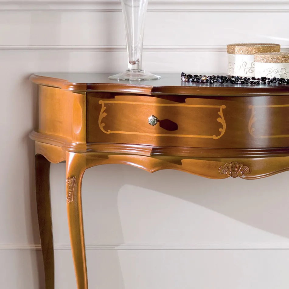 Klassisk indgangskonsol i træ med 1 skuffe lavet i Italien - Leonor Viadurini