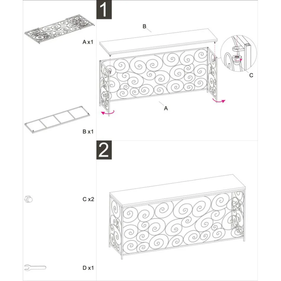 Gylden indgangskonsol med jernstruktur og marmorplade - Carlotta Viadurini