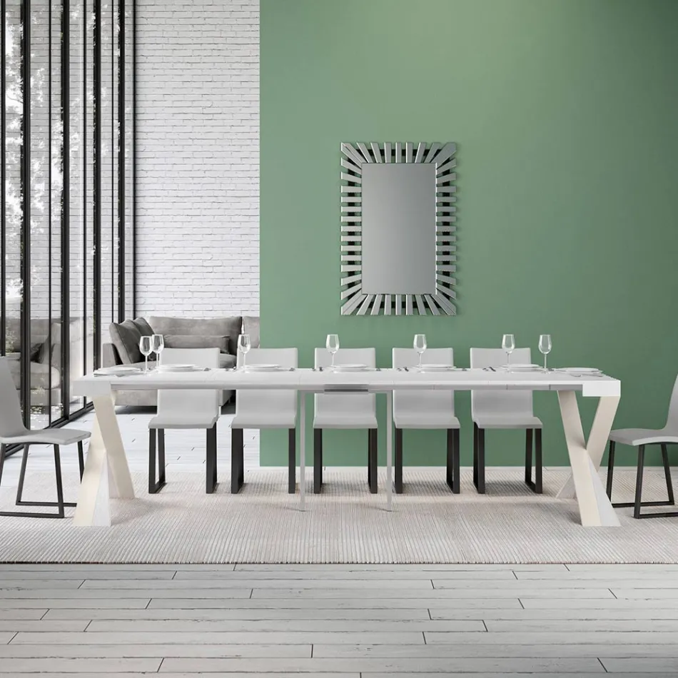 Moderne konsol, der kan forlænges til 300 cm med hvid ramme lavet i Italien - spejl Viadurini
