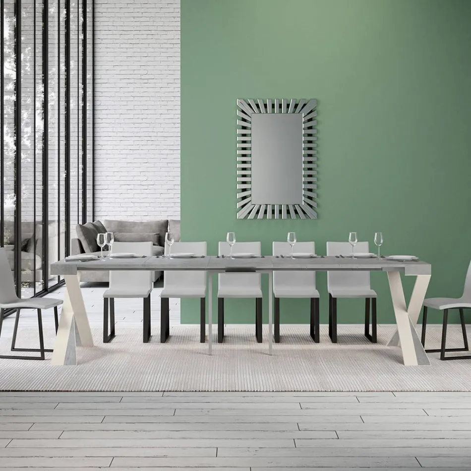 Moderne konsol, der kan forlænges til 300 cm med hvid ramme lavet i Italien - spejl Viadurini