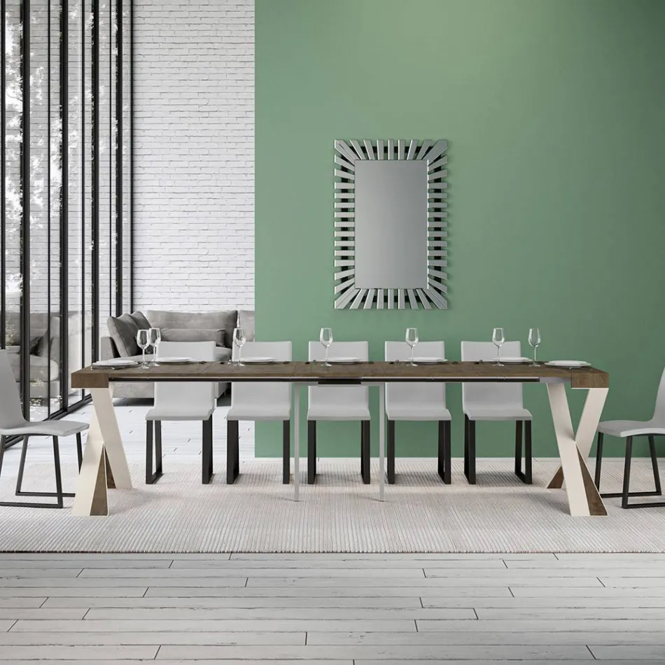 Moderne konsol, der kan forlænges til 300 cm med hvid ramme lavet i Italien - spejl Viadurini