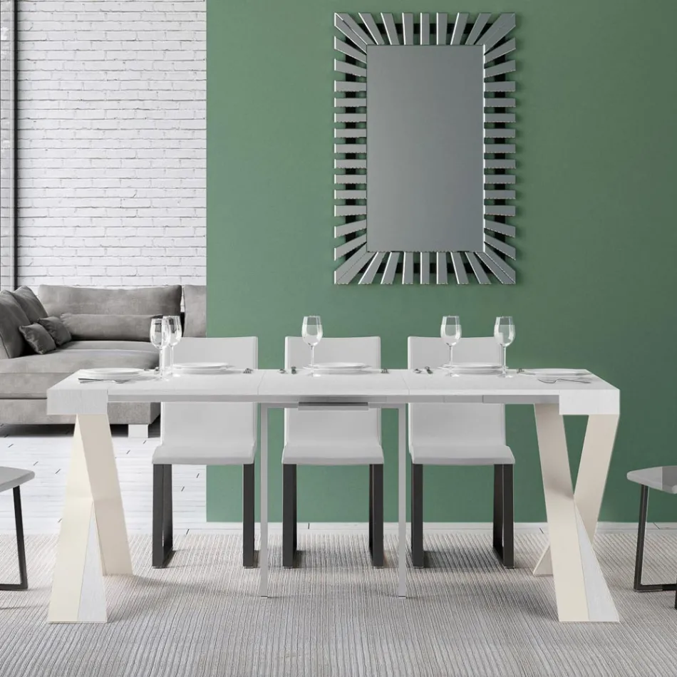 Moderne konsol, der kan forlænges til 300 cm med hvid ramme lavet i Italien - spejl Viadurini
