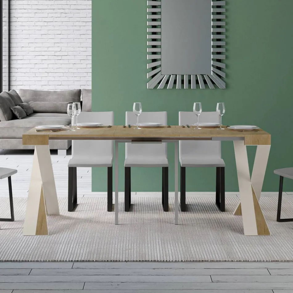 Moderne konsol, der kan forlænges til 300 cm med hvid ramme lavet i Italien - spejl Viadurini