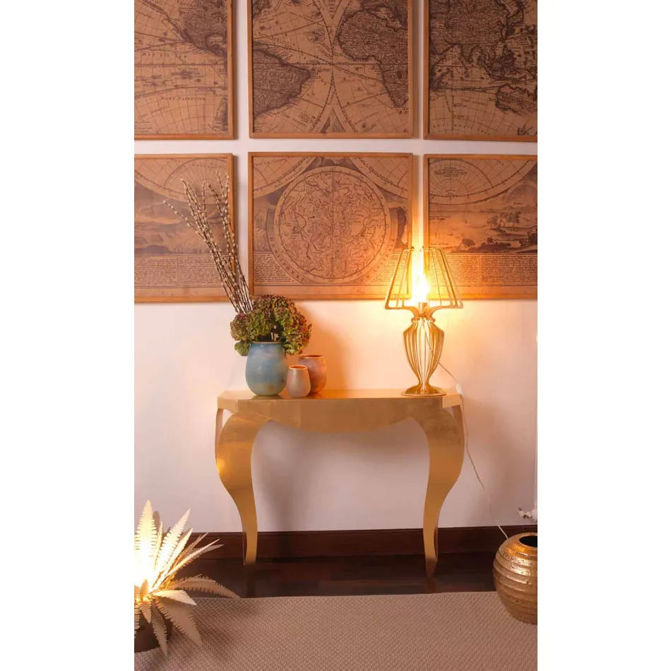 Moderne konsol i guld- eller sølvbladjern fremstillet i Italien - Daledale Viadurini