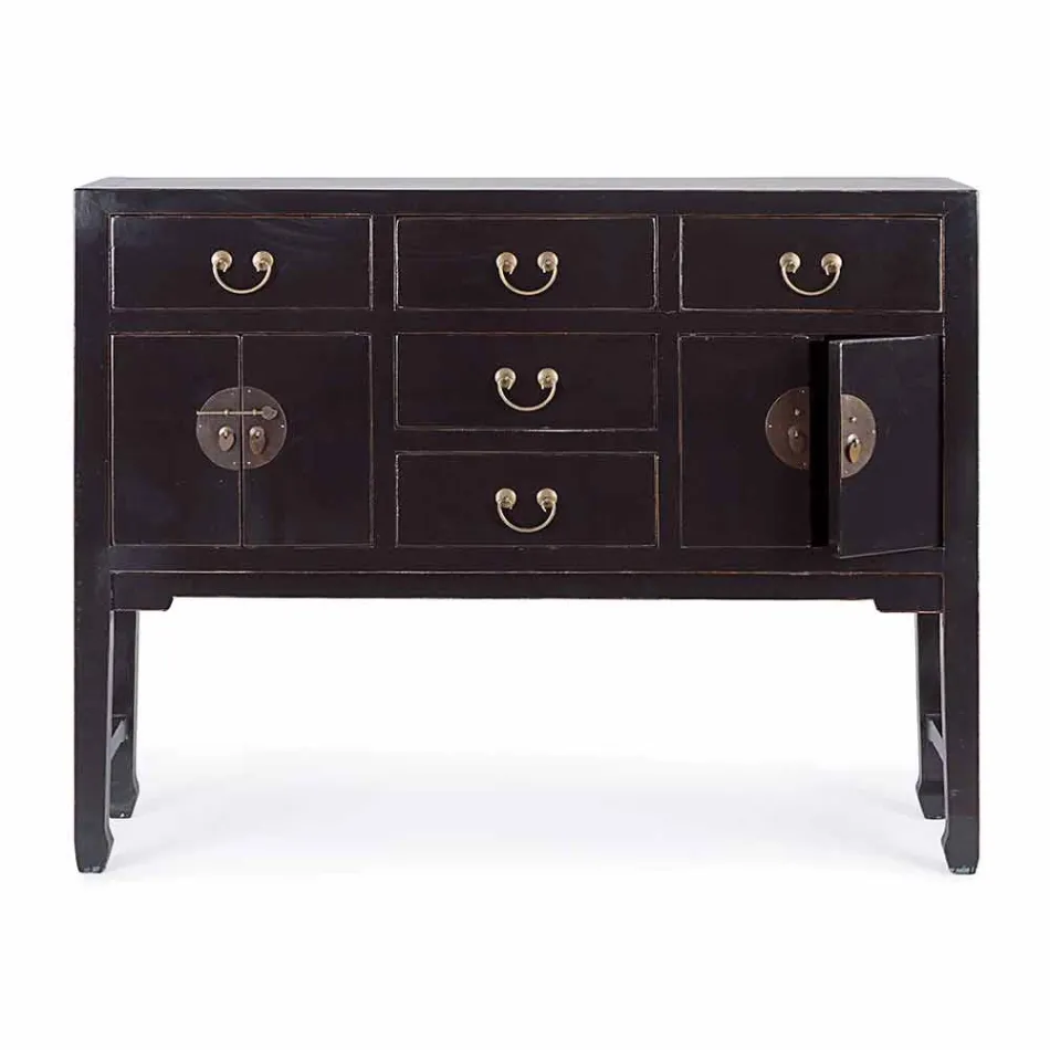 Vintage Design Black Elm Wood Console Table 5 Skuffer Homemotion - Sonten Viadurini