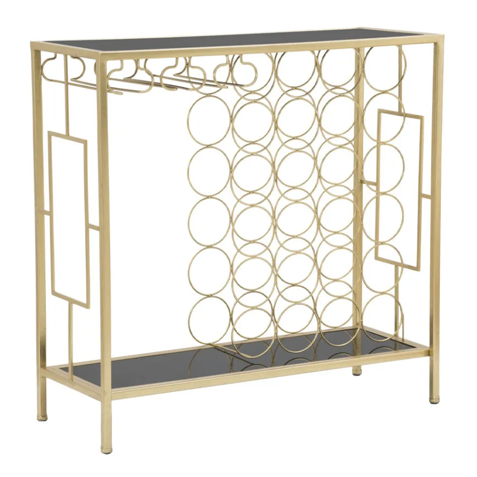 Glasflaskeholderkonsol med gylden jernstruktur - Vicio Viadurini