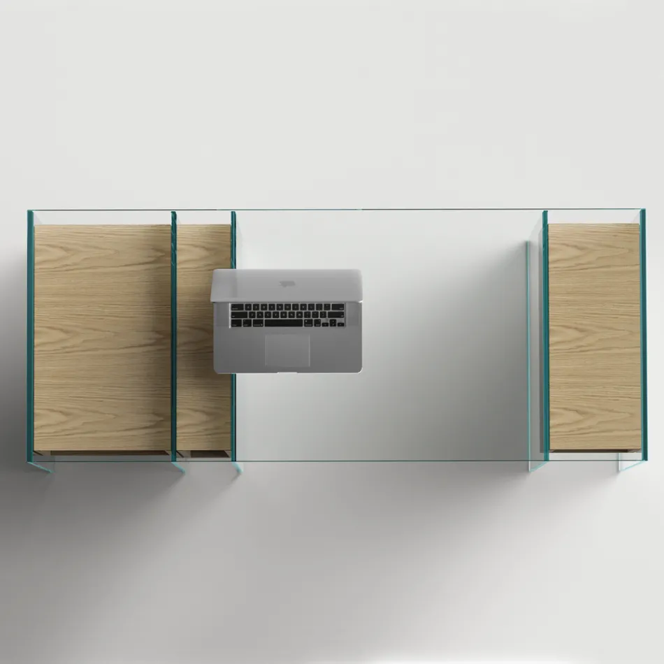 Konsol skrivebord i ekstra klart glas og træ lavet i Italien - Damiano Viadurini