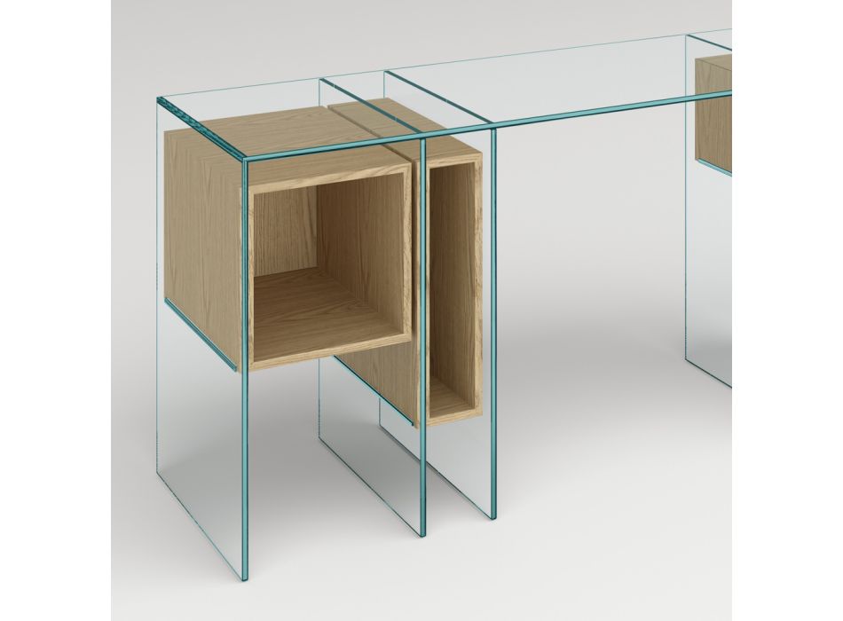 Konsol skrivebord i ekstra klart glas og træ lavet i Italien - Damiano Viadurini