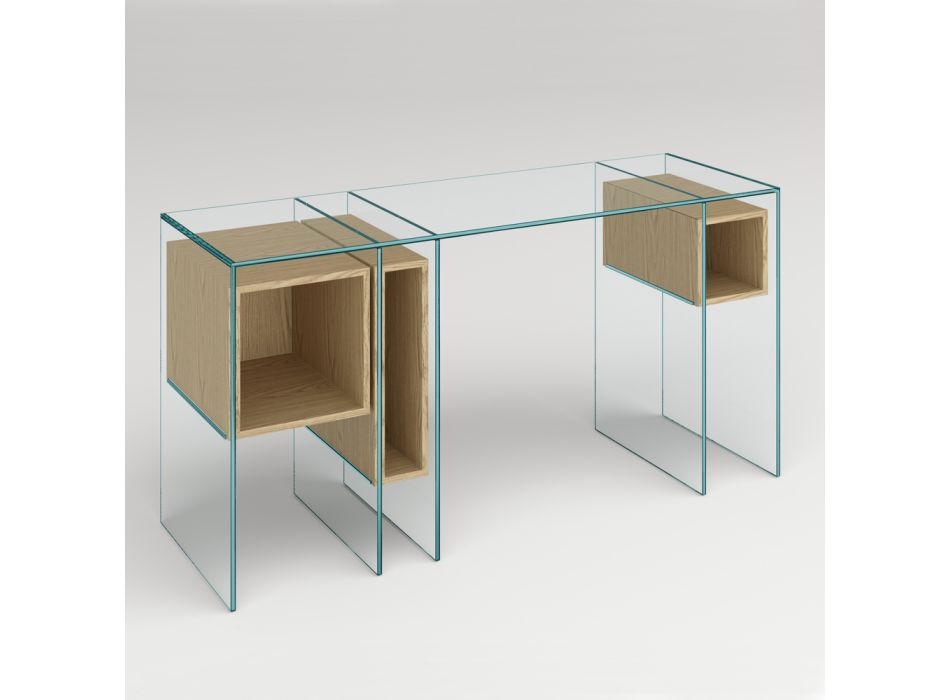 Konsol skrivebord i ekstra klart glas og træ lavet i Italien - Damiano Viadurini
