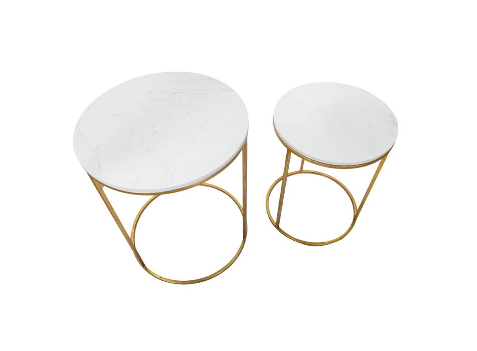 Et par runde gyldne kaffeborde i harpiks og jern - Camilla Viadurini