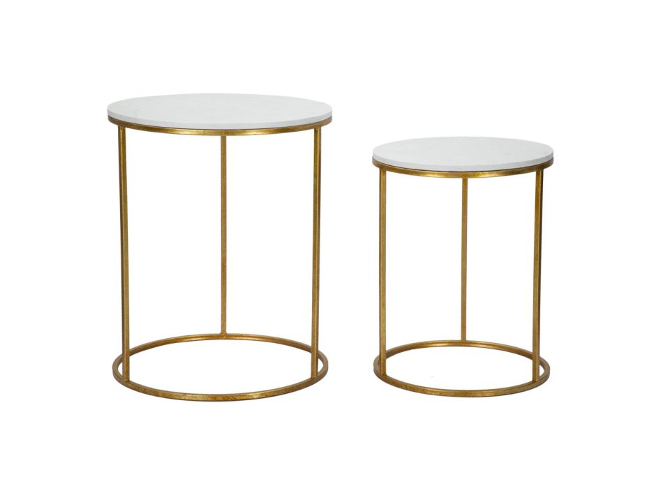 Et par runde gyldne kaffeborde i harpiks og jern - Camilla Viadurini