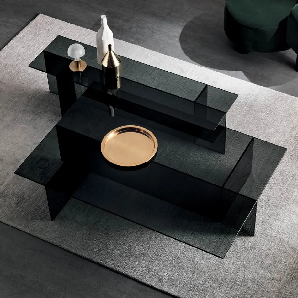 Et par moderne sofaborde i røget glas lavet i Italien - Sestola Viadurini