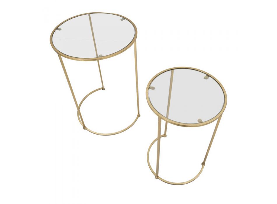 Et par runde kaffeborde i glas og gyldent jern - Avola Viadurini
