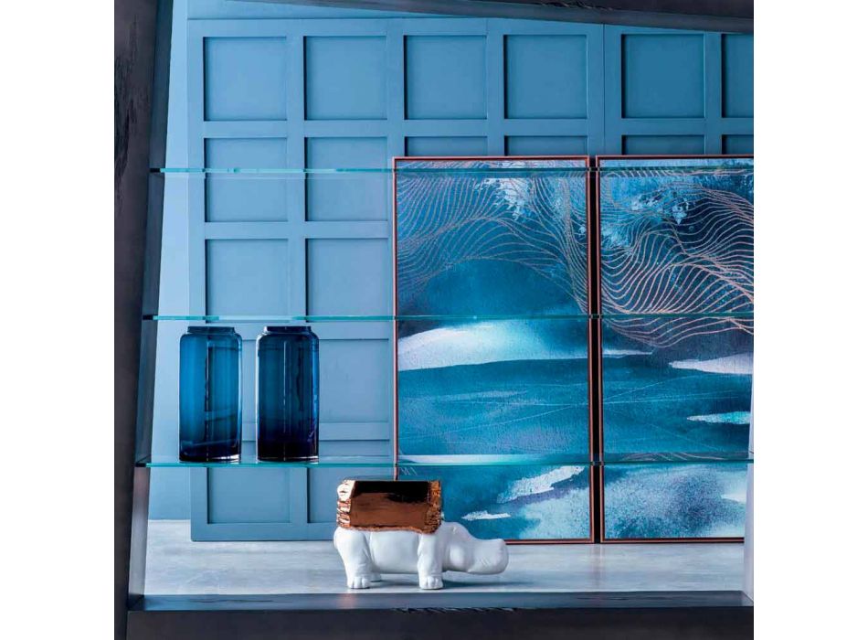 Par dekorative vaser i blåt og røget farvet glas, moderne design - Adriano Viadurini