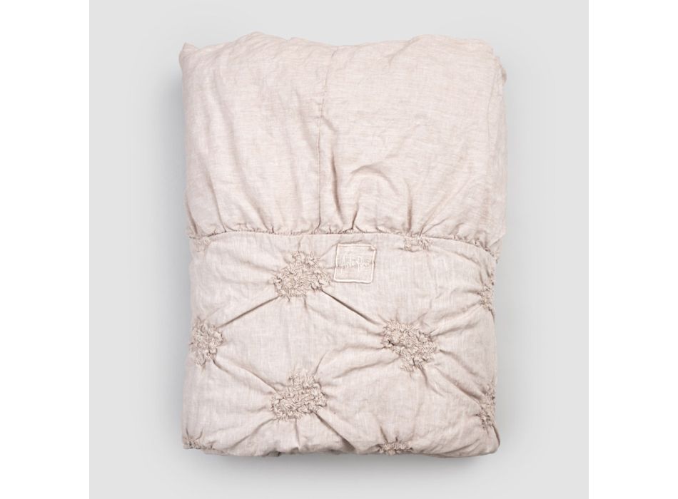 Dobbelt sengetæppe i hør og bomuld med elegant luksusbroderi - Patrizio Viadurini