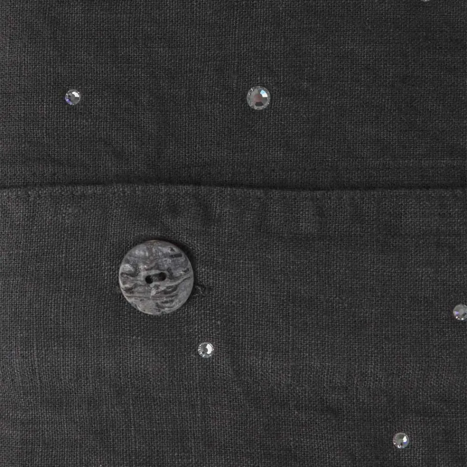 Sort hørdynebetræk med krystaller til luksusdobbeltseng - Damante Viadurini