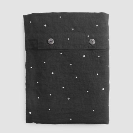 Dynebetræk i sort linned med krystaller Luksus-dobbeltseng - Damante Viadurini