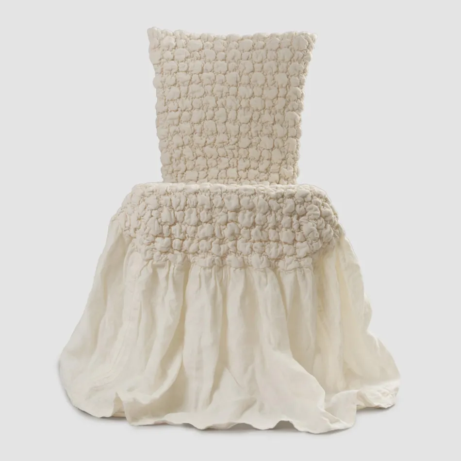 Elegant stolebetræk med ryglæn til stuen i broderet hør - Panteo Viadurini