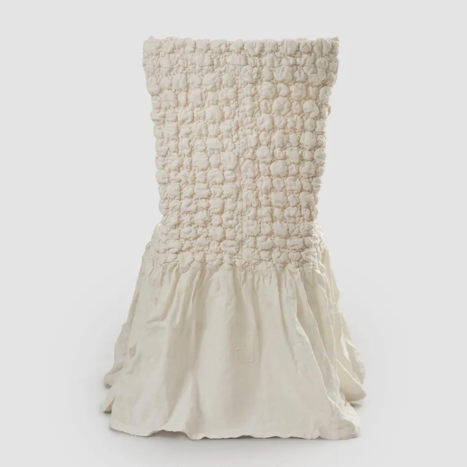 Elegant stolebetræk med ryglæn til stuen i broderet hør - Panteo Viadurini