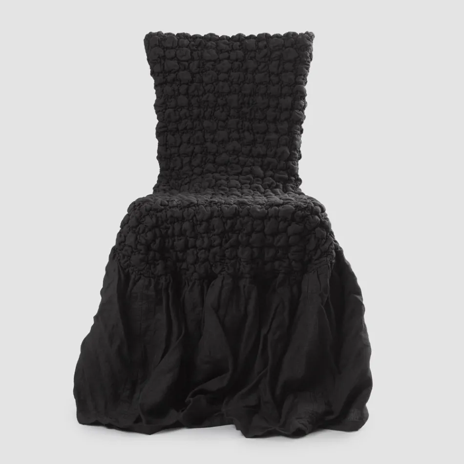 Elegant stolebetræk med ryglæn til stuen i broderet hør - Panteo Viadurini