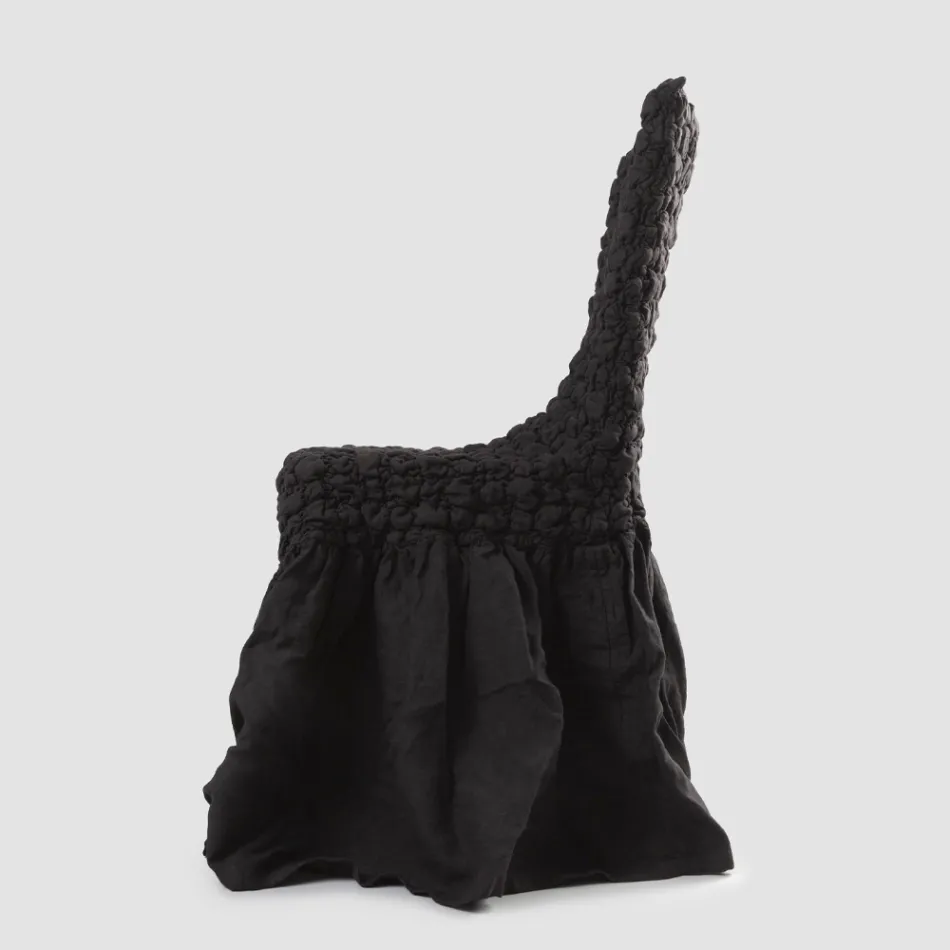 Elegant stolebetræk med ryglæn til stuen i broderet hør - Panteo Viadurini