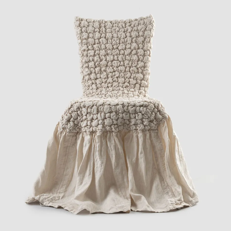 Elegant stolebetræk med ryglæn til stuen i broderet hør - Panteo Viadurini