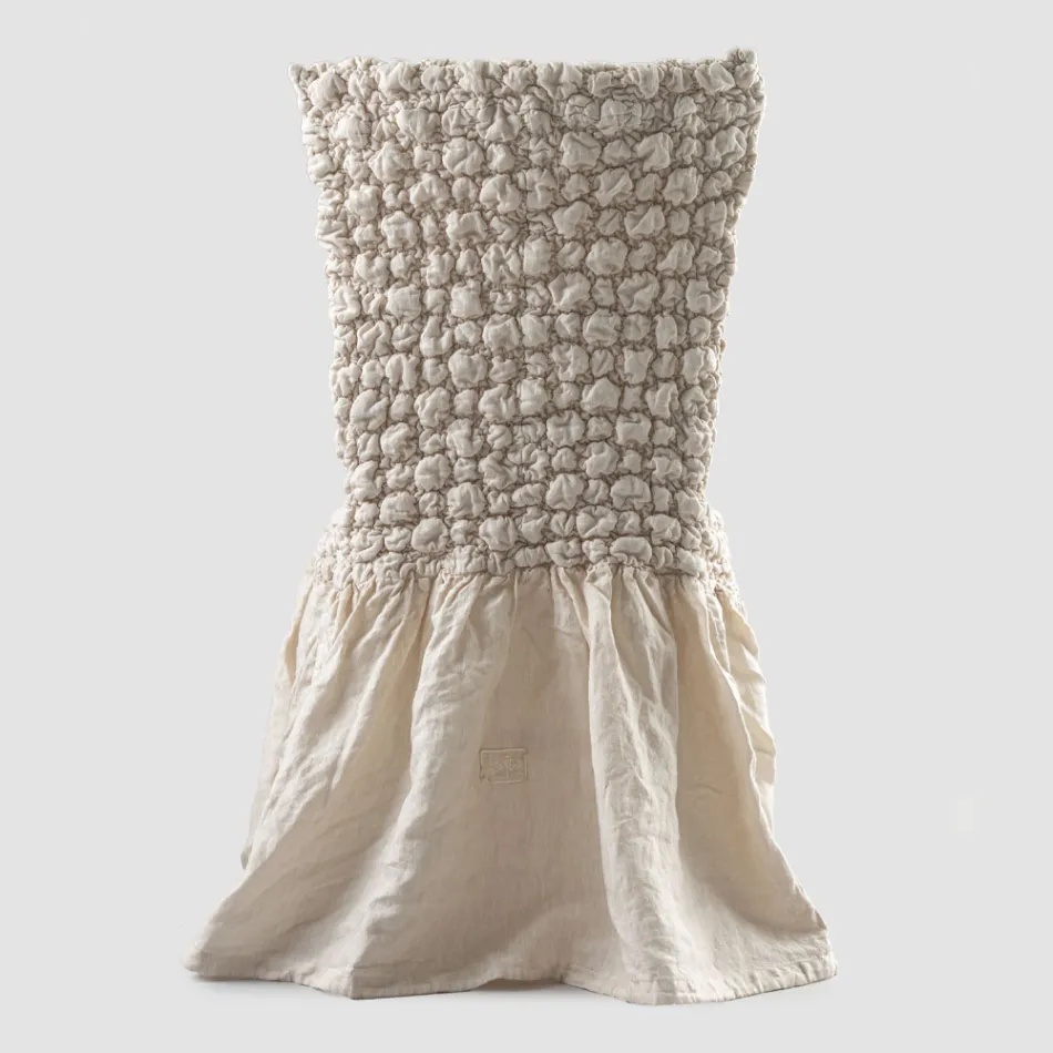 Elegant stolebetræk med ryglæn til stuen i broderet hør - Panteo Viadurini