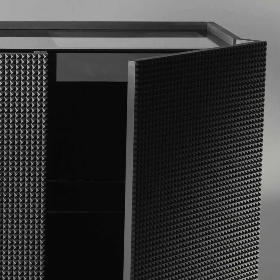 Skænk med to sorte døre med 2 døre og tilbagetrækning skuffe Flora Viadurini