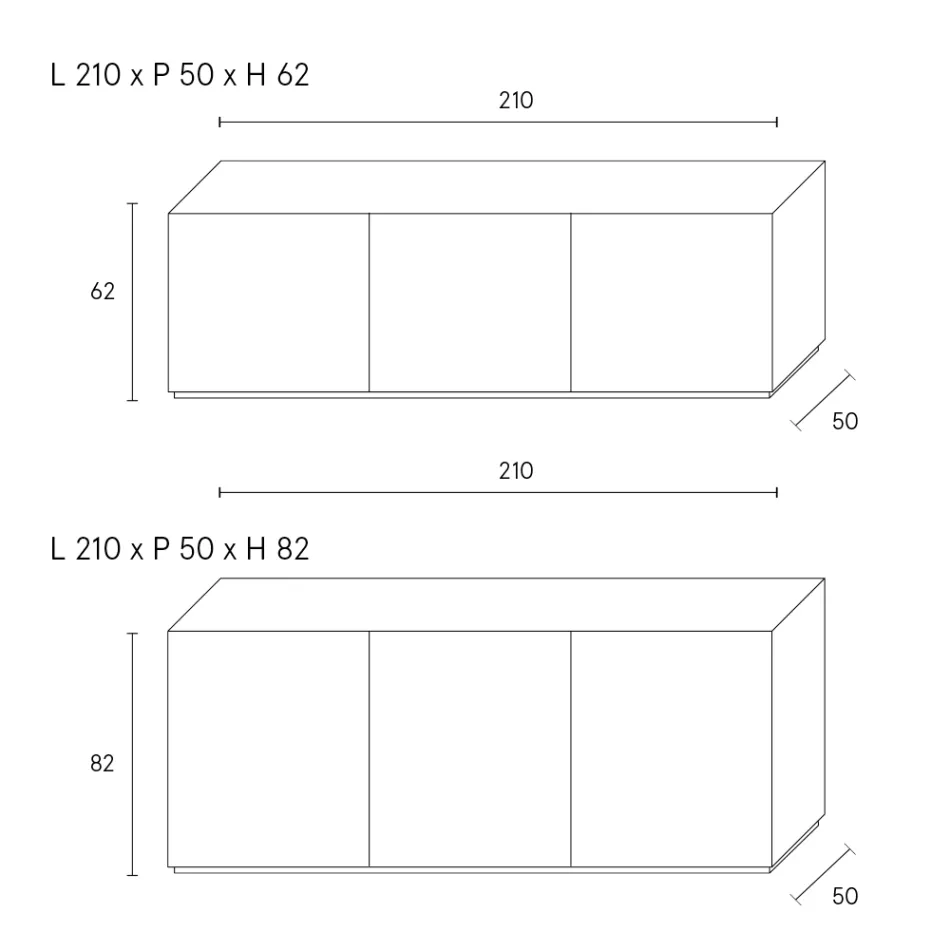 Skænk med 3 døre og 3 indvendige hylder i træ og MDF - Pesci Viadurini