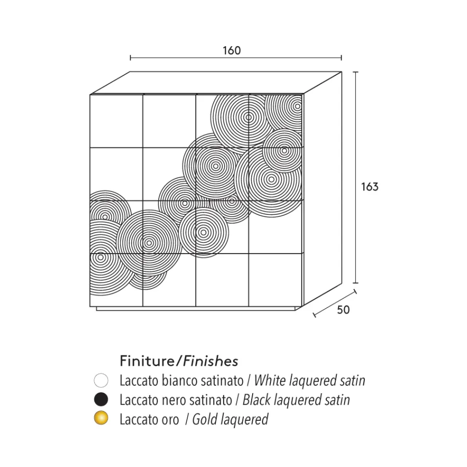 Moderne design 8-dørs skænk Ardesia, hvid, sort eller guld Viadurini