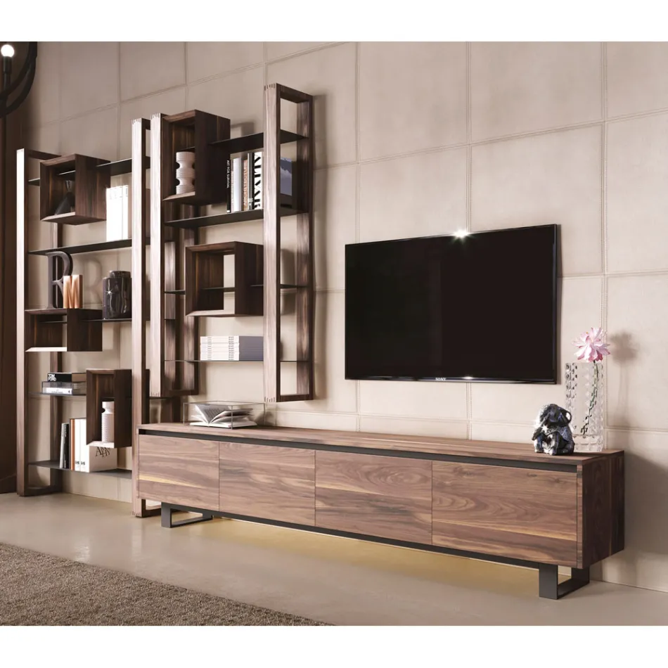 Lav træskænk med metalbund lavet i Italien - Berta Viadurini